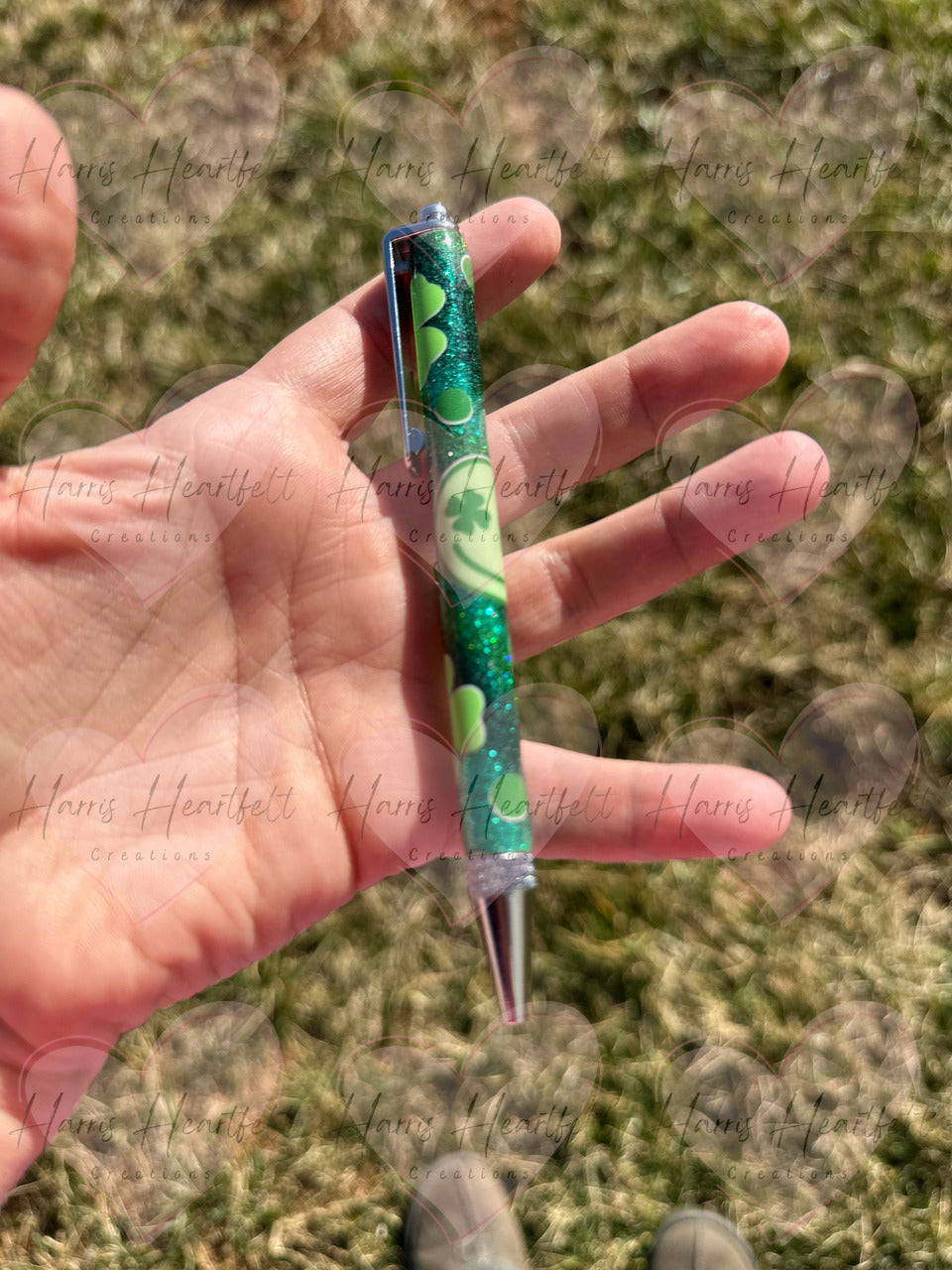 Glittered Happy go Lucky Metal Clip Pen