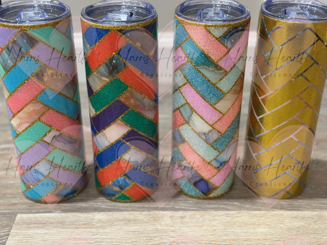 20oz Herringbone Gold Bricks Glitter Stainless Steel Tumbler (Part of Herringbone Quad group 1)