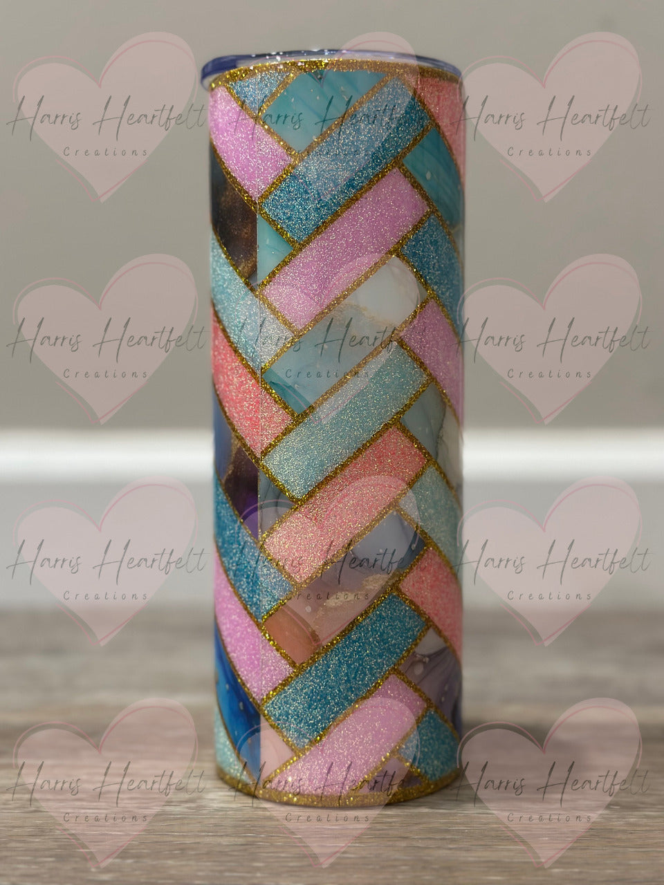 20oz Herringbone Bubble Colors Glitter Stainless Steel Tumbler (Part of Herringbone Quad group 1)
