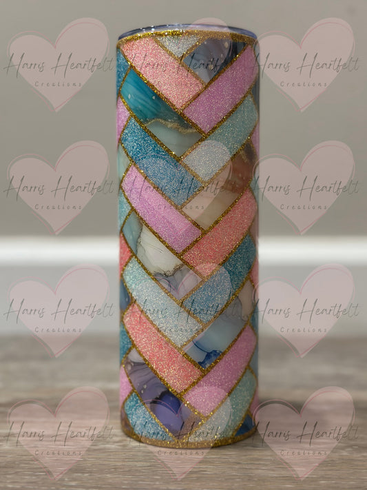 20oz Herringbone Bubble Colors Glitter Stainless Steel Tumbler (Part of Herringbone Quad group 1)