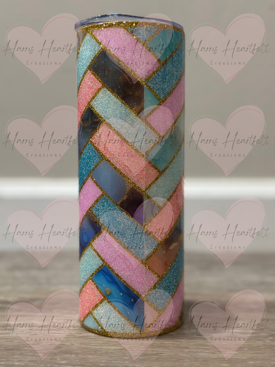 20oz Herringbone Bubble Colors Glitter Stainless Steel Tumbler (Part of Herringbone Quad group 1)