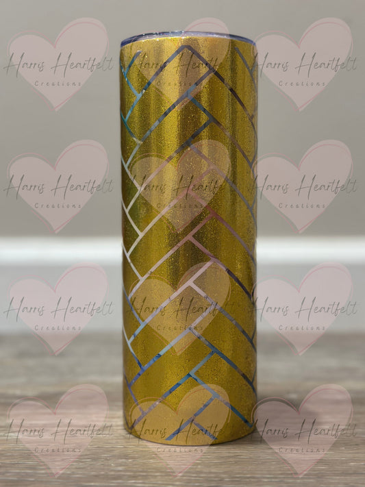 20oz Herringbone Gold Bricks Glitter Stainless Steel Tumbler (Part of Herringbone Quad group 1)