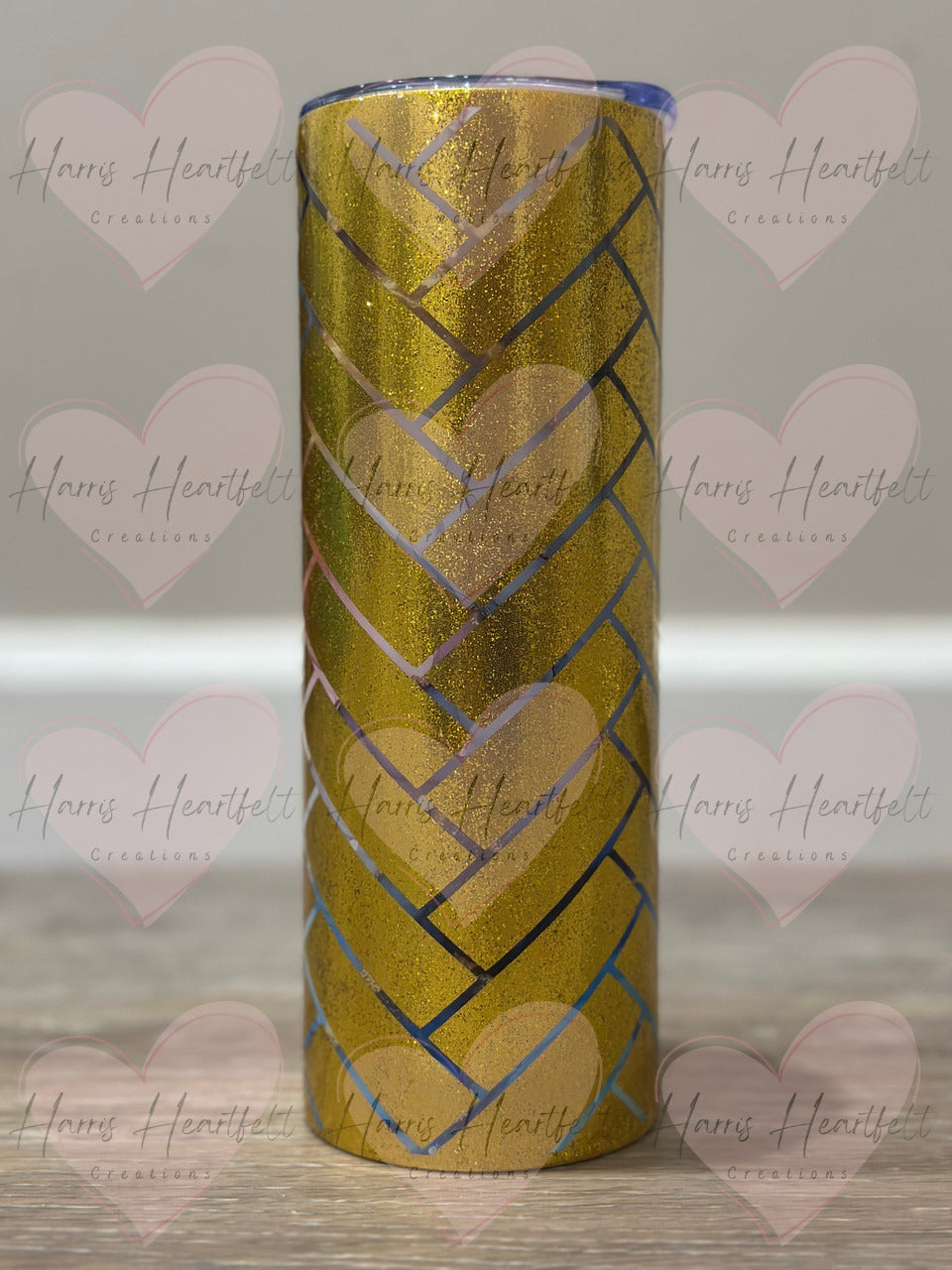 20oz Herringbone Gold Bricks Glitter Stainless Steel Tumbler (Part of Herringbone Quad group 1)