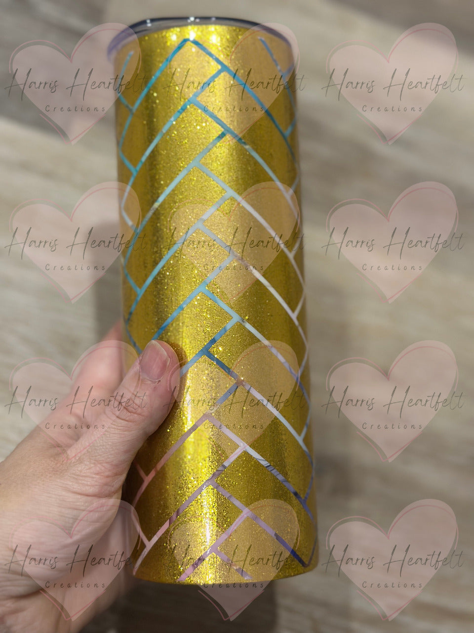 20oz Herringbone Gold Bricks Glitter Stainless Steel Tumbler (Part of Herringbone Quad group 1)