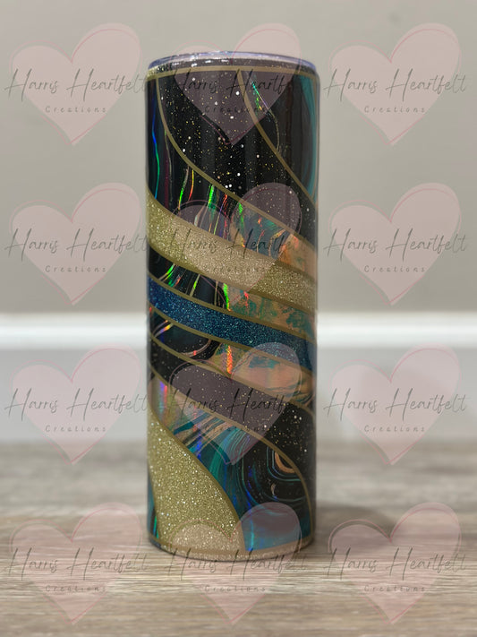 20oz Twisted Teal & Gold Holographic Glitter Stainless Steel Tumbler