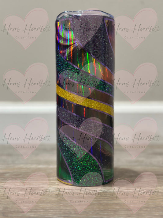 20oz Twisted Purple & Yellow Holographic Glitter Stainless Steel Tumbler
