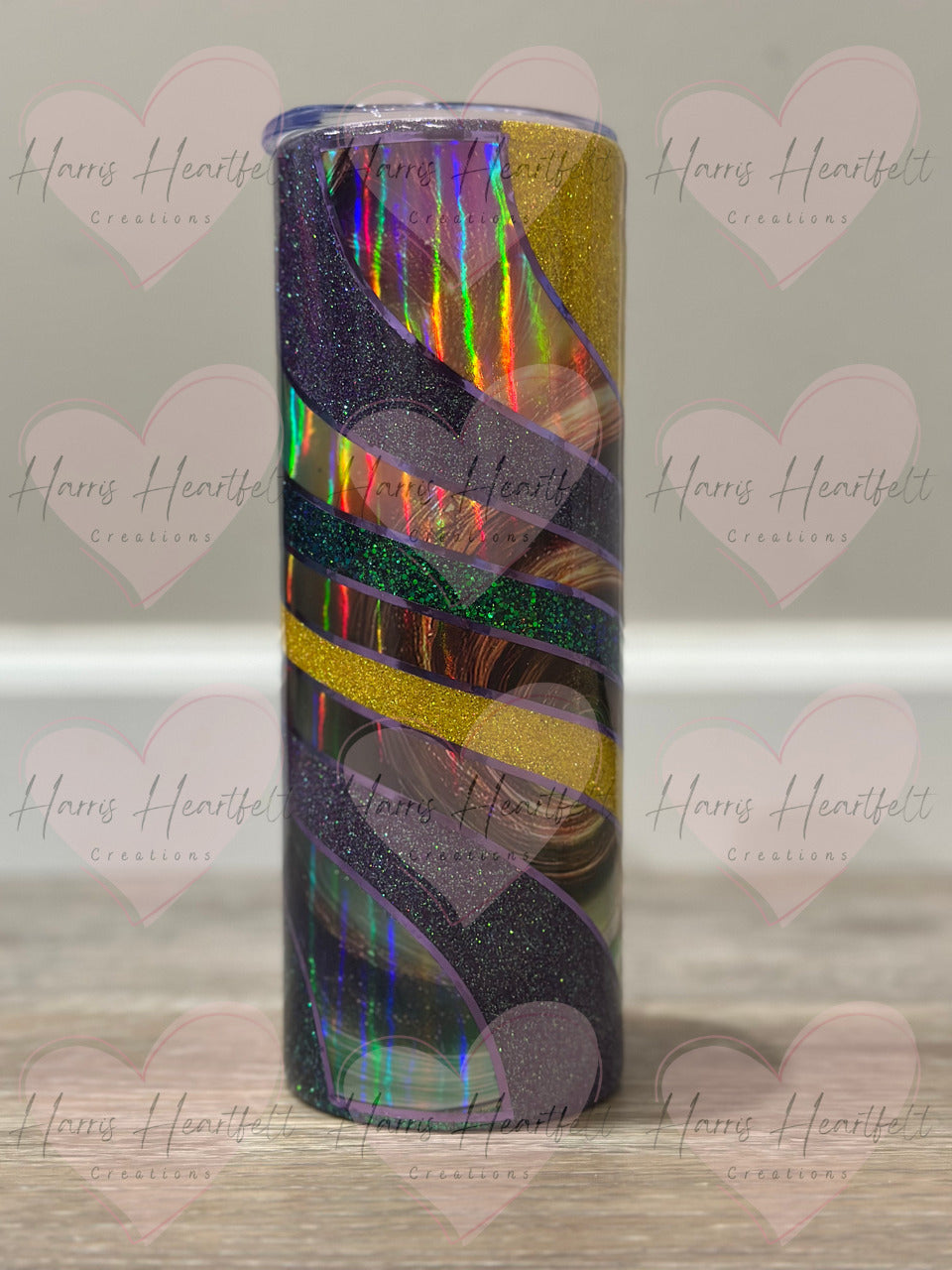 20oz Twisted Purple & Yellow Holographic Glitter Stainless Steel Tumbler