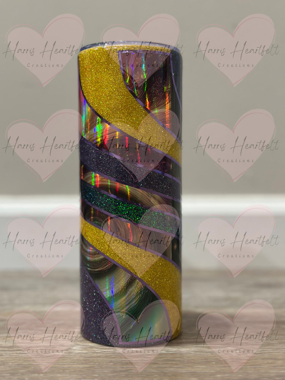 20oz Twisted Purple & Yellow Holographic Glitter Stainless Steel Tumbler