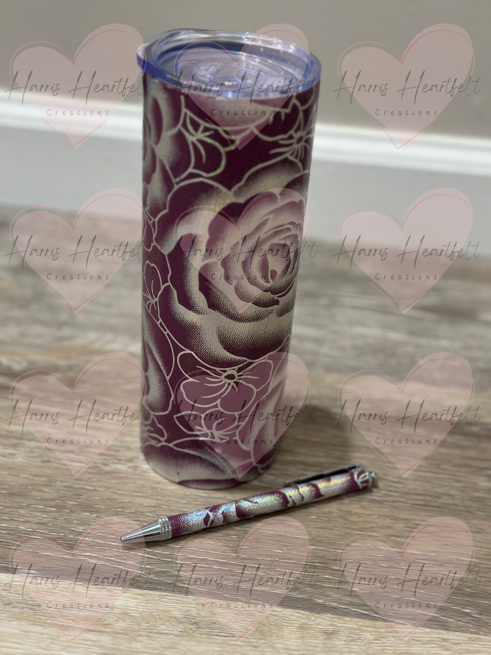 Rose Foiled Mauve Metal Clip Pen