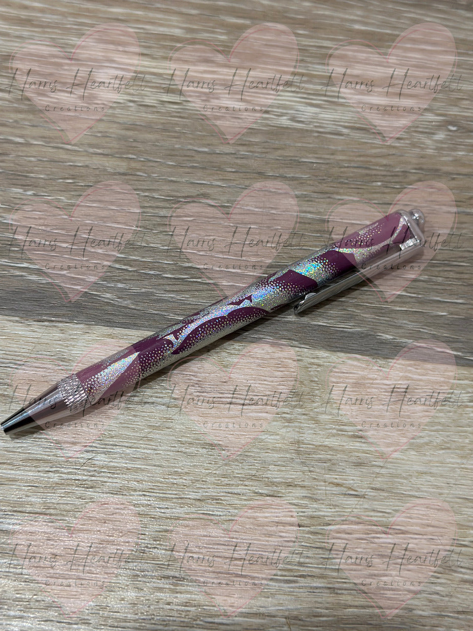 Rose Foiled Mauve Metal Clip Pen