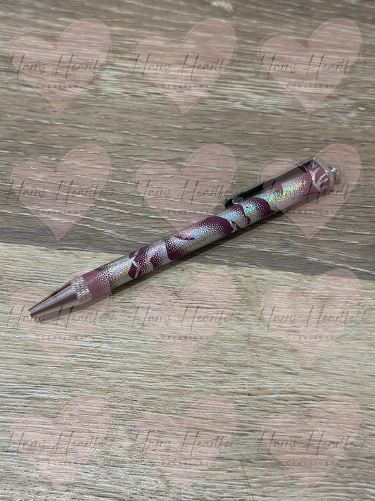 Rose Foiled Mauve Metal Clip Pen