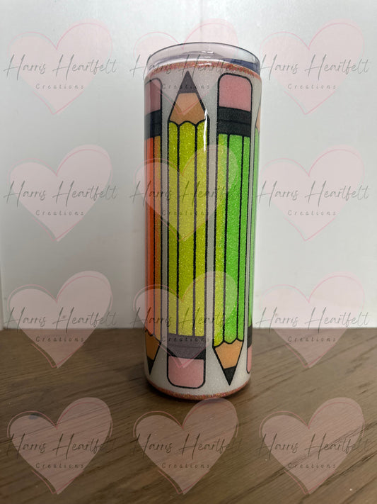 20oz Colorful Pencils Glitter Stainless Steel Tumbler