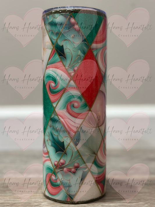 20oz Christmas Holly Swirls Glitter Stainless Steel Tumbler