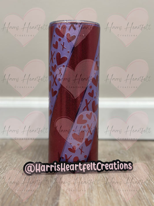 20oz Red & Purple Hearts Glitter Stainless Steel Tumbler