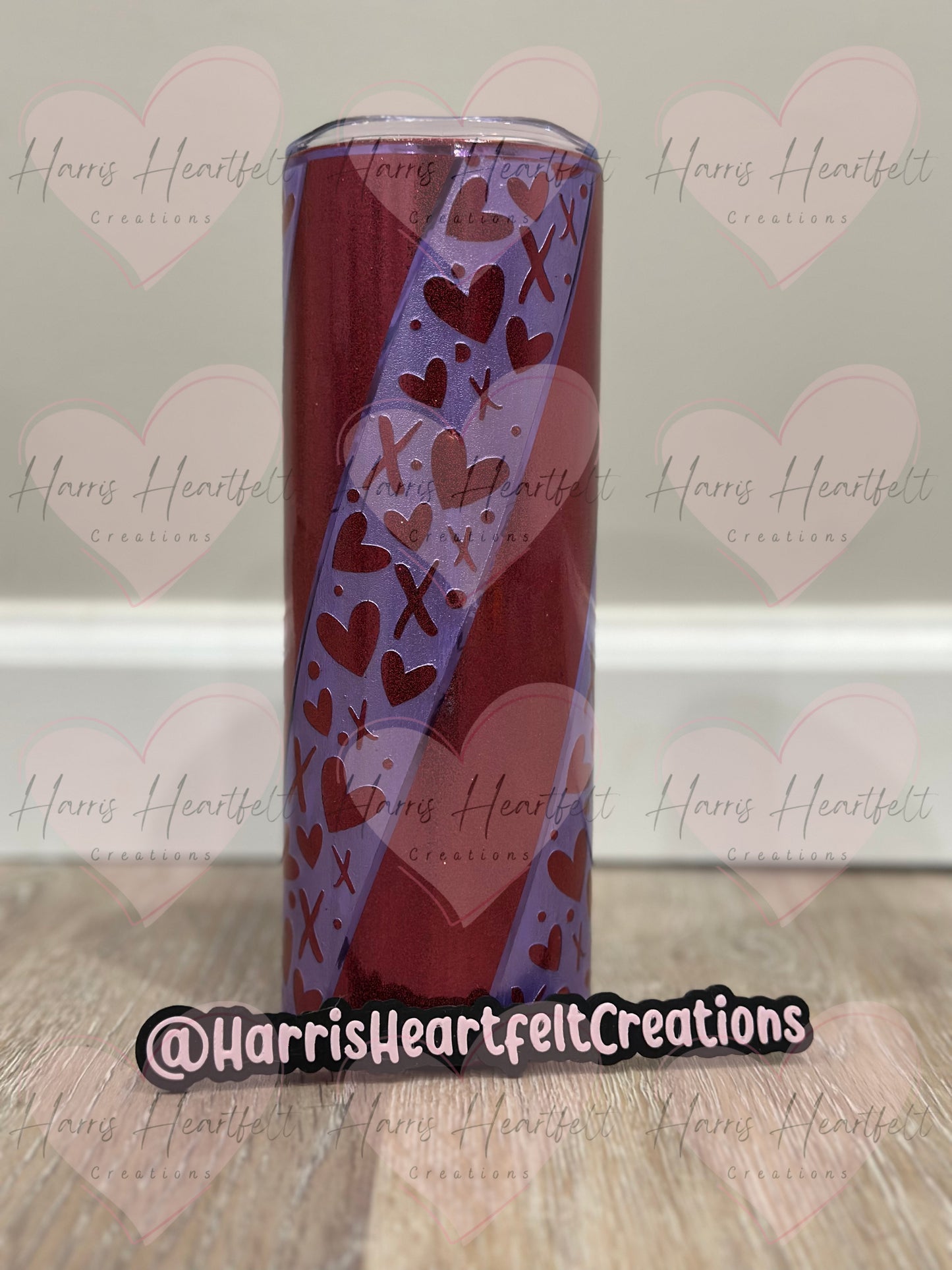 20oz Red & Purple Hearts Glitter Stainless Steel Tumbler