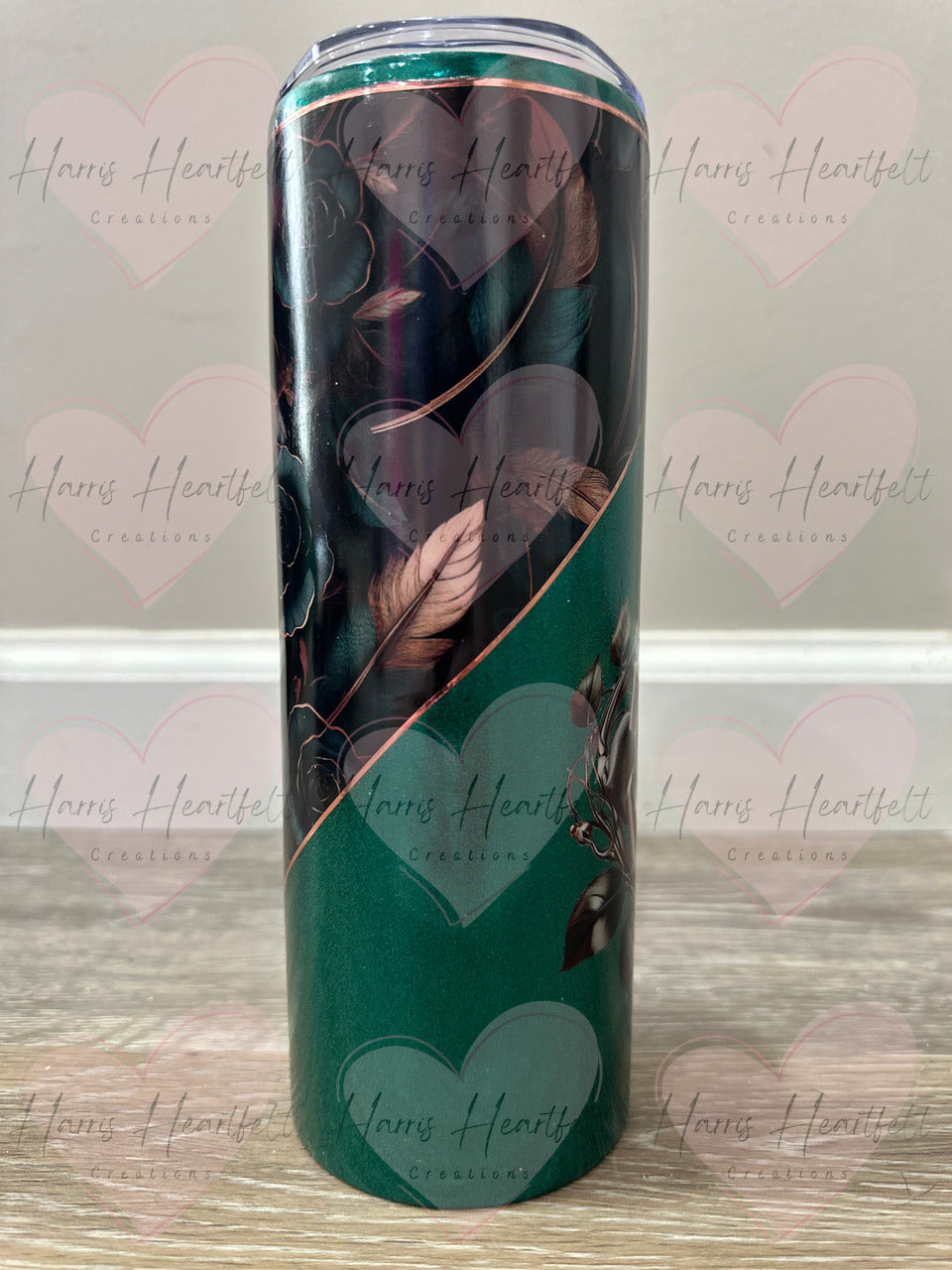 20oz Rose with Green Background Glitter Stainless Steel Tumbler