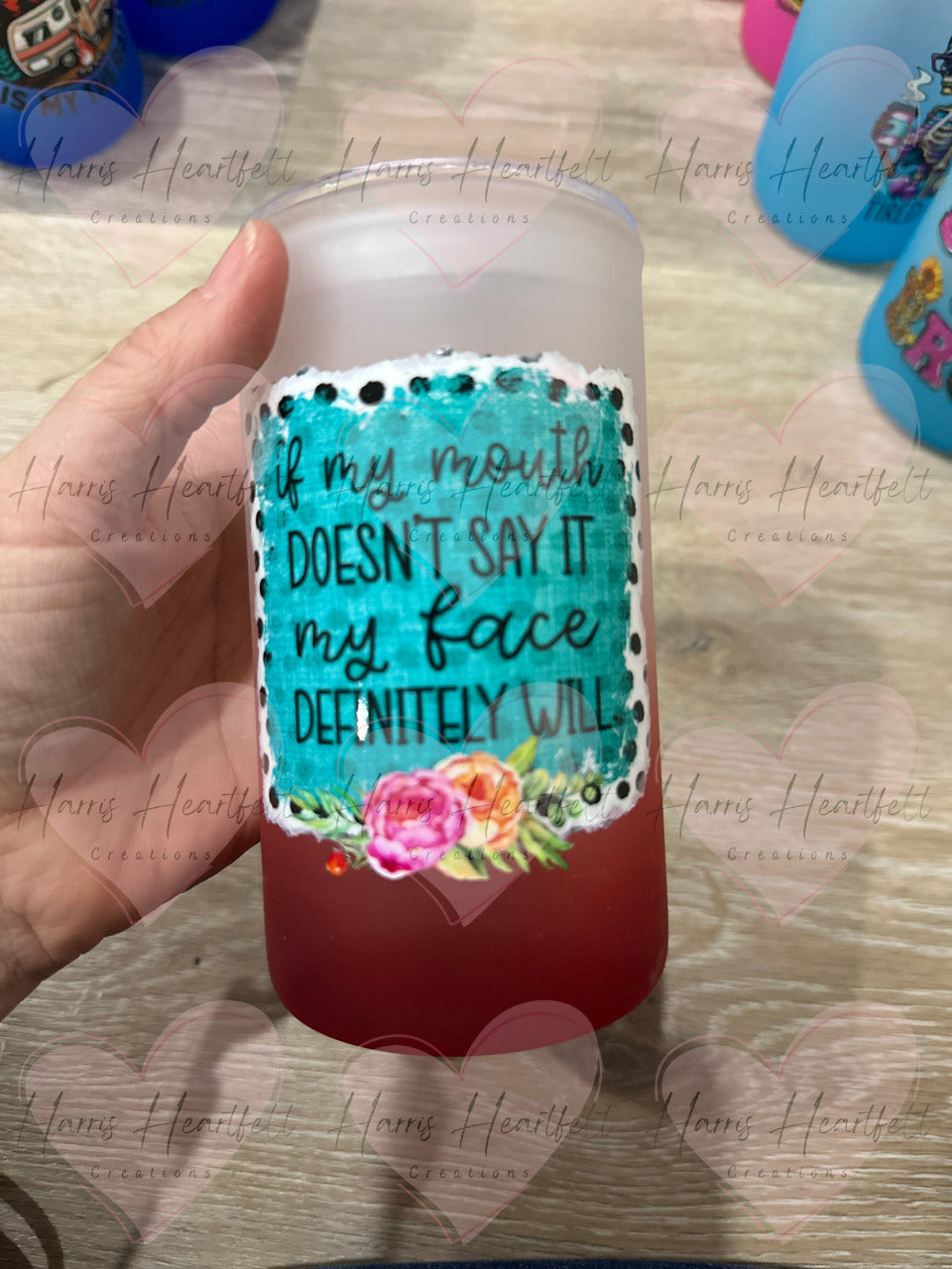 CLEARANCE Ready-to-Ship 16oz Frosted Ombre Glass Cups with UVDTF decal