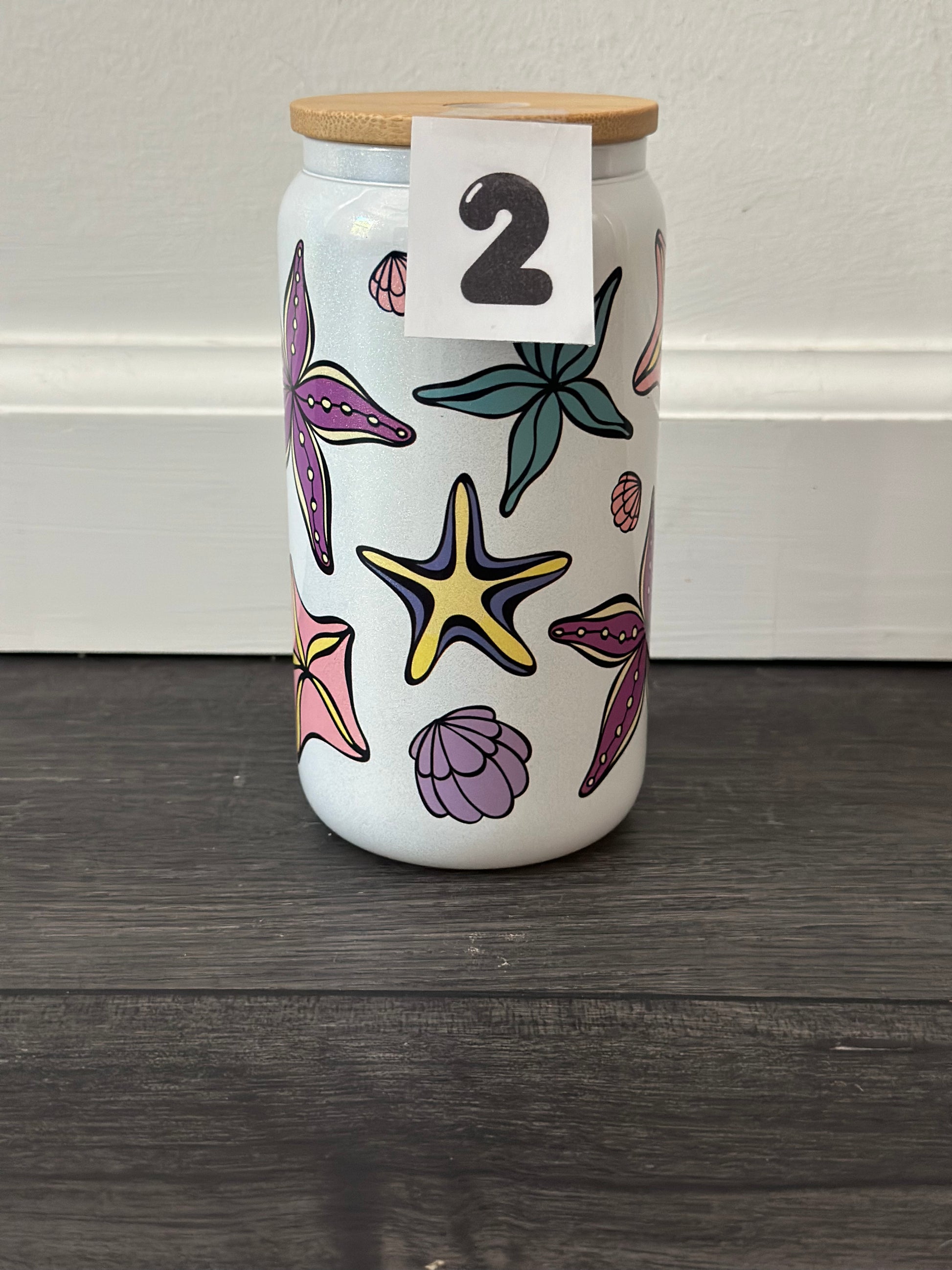 starfish holographic shimmer glass cup