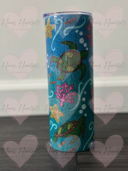20oz Sea Turtles Glitter Stainless Steel Tumbler