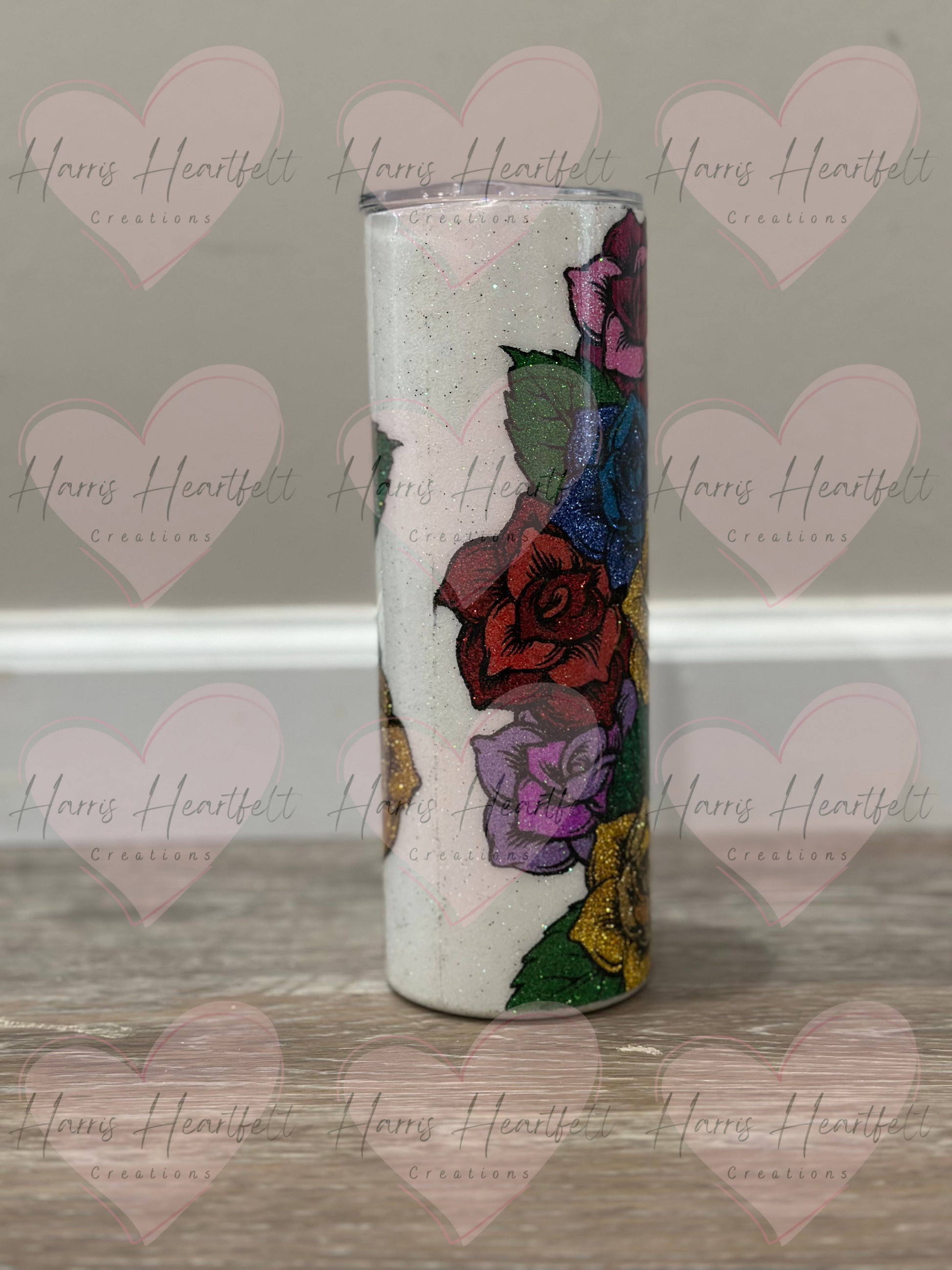 20oz Rose Bouquet Glitter Stainless Steel Tumbler