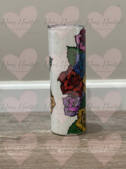 20oz Rose Bouquet Glitter Stainless Steel Tumbler