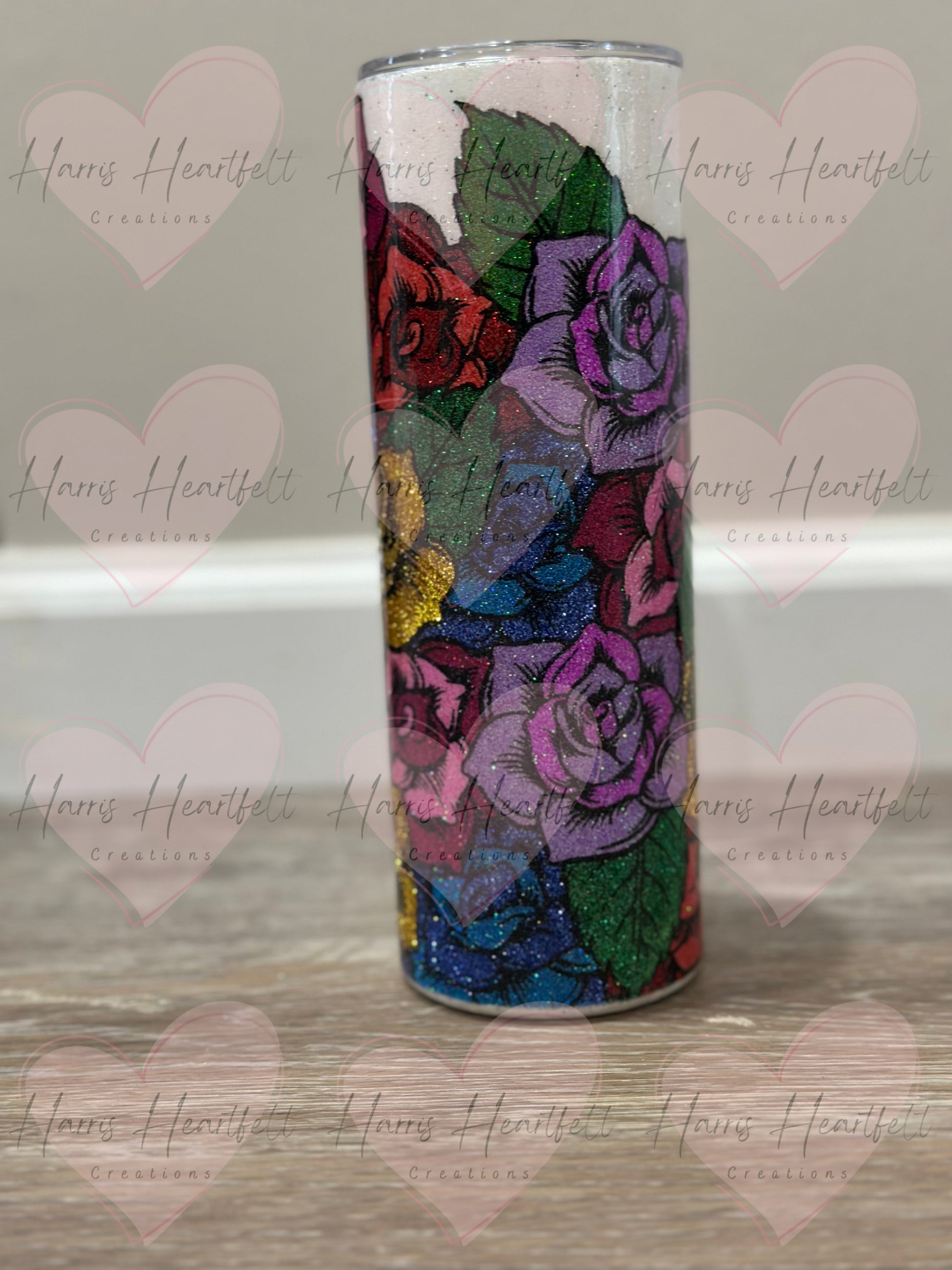 20oz Rose Bouquet Glitter Stainless Steel Tumbler