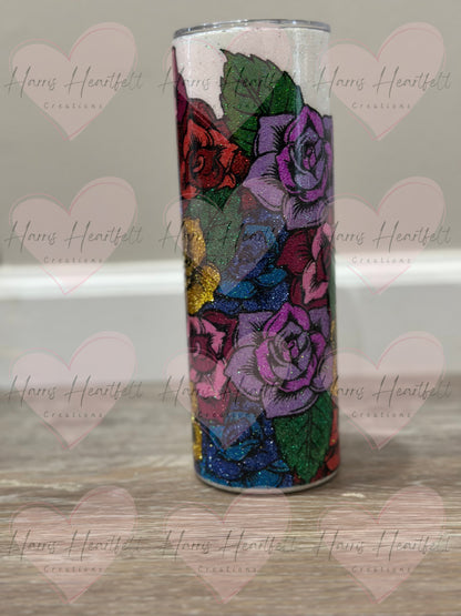 20oz Rose Bouquet Glitter Stainless Steel Tumbler