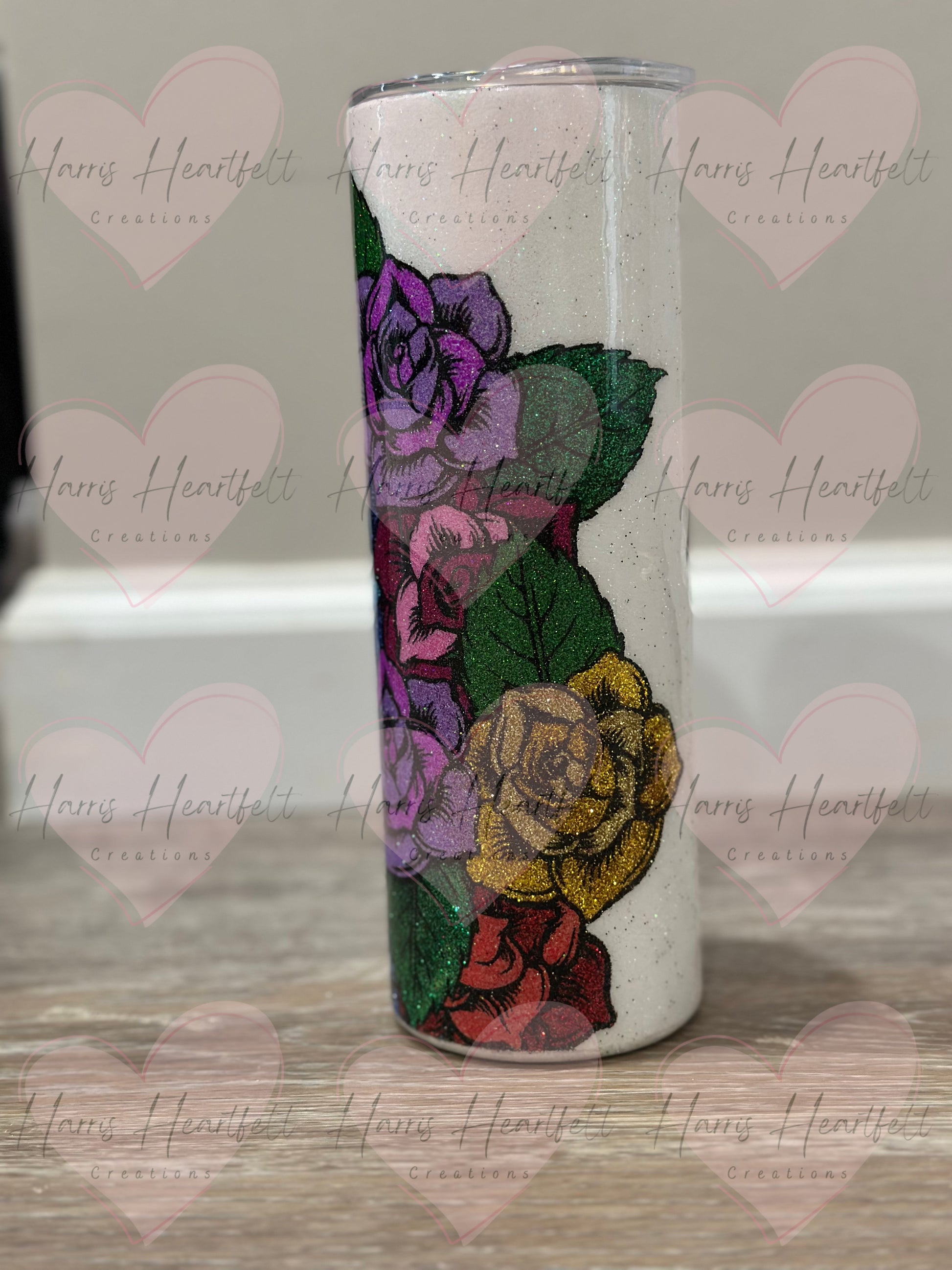 20oz Rose Bouquet Glitter Stainless Steel Tumbler