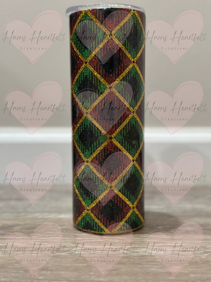 20oz Christmas Plaid Glitter Stainless Steel Tumbler