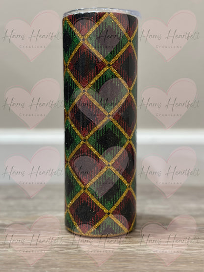 20oz Christmas Plaid Glitter Stainless Steel Tumbler