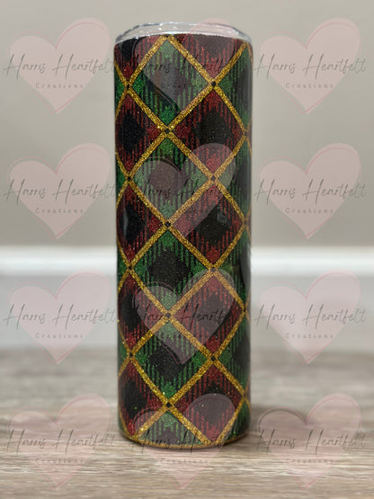 20oz Christmas Plaid Glitter Stainless Steel Tumbler