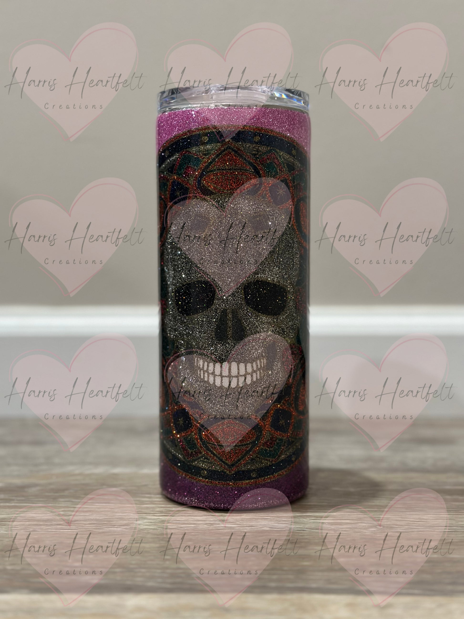25oz Mandala Skull Glitter Stainless Steel Tumbler
