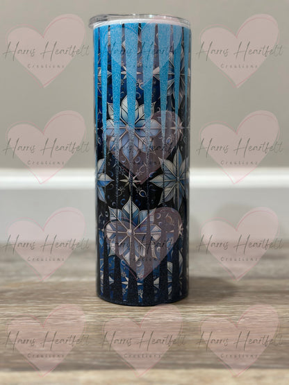 20oz Blue Snowflakes Glitter Stainless Steel Tumbler