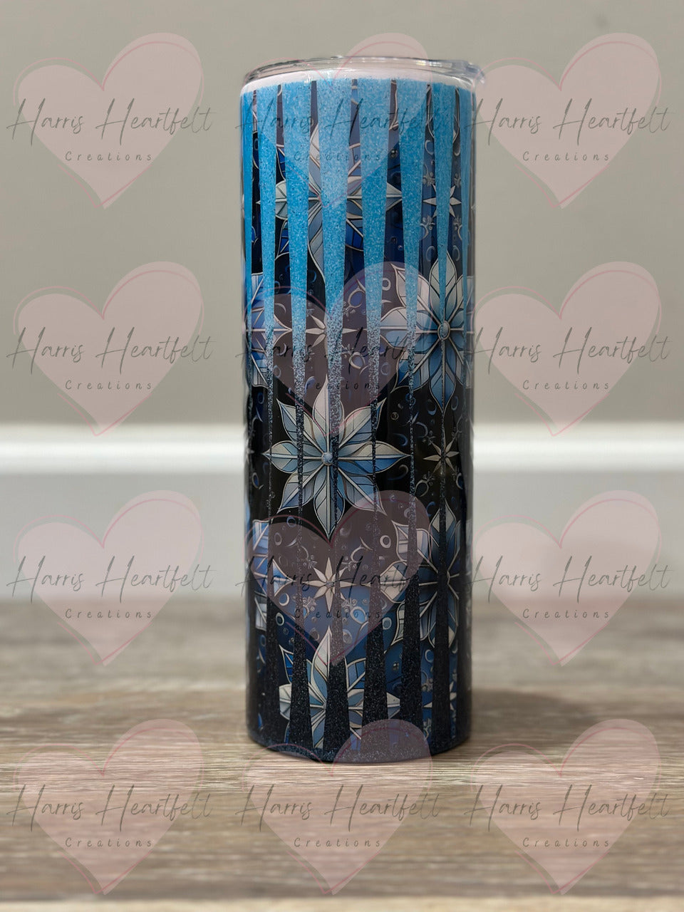 20oz Blue Snowflakes Glitter Stainless Steel Tumbler