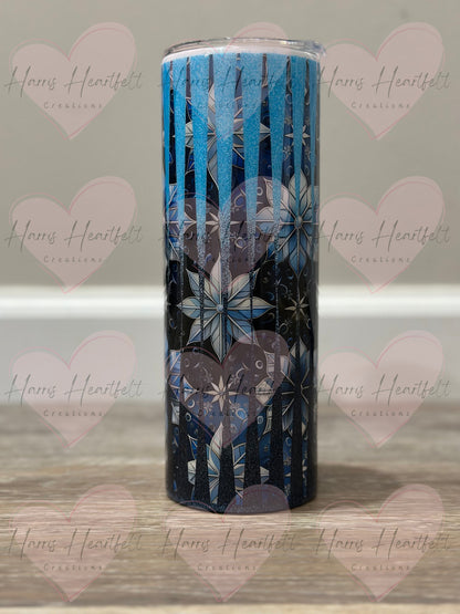 20oz Blue Snowflakes Glitter Stainless Steel Tumbler