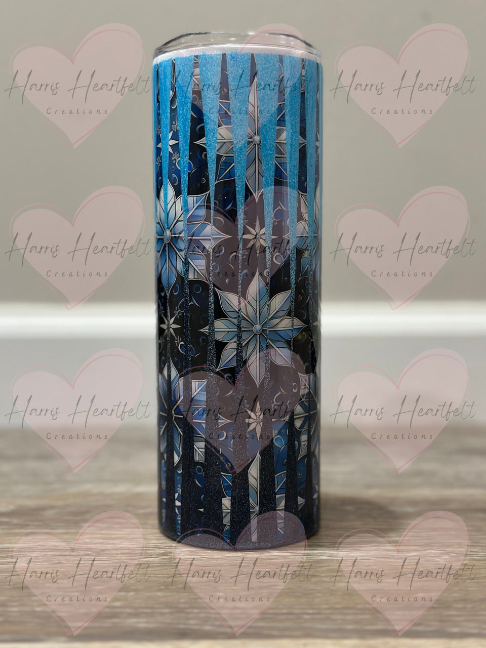 20oz Blue Snowflakes Glitter Stainless Steel Tumbler