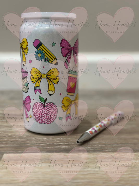 Matching Teacher-Inspired 16oz Stainless Steel Tumbler & Pen Set