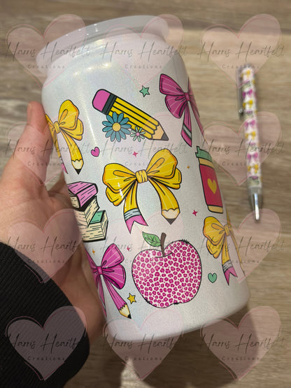 Matching Teacher-Inspired 16oz Stainless Steel Tumbler & Pen Set