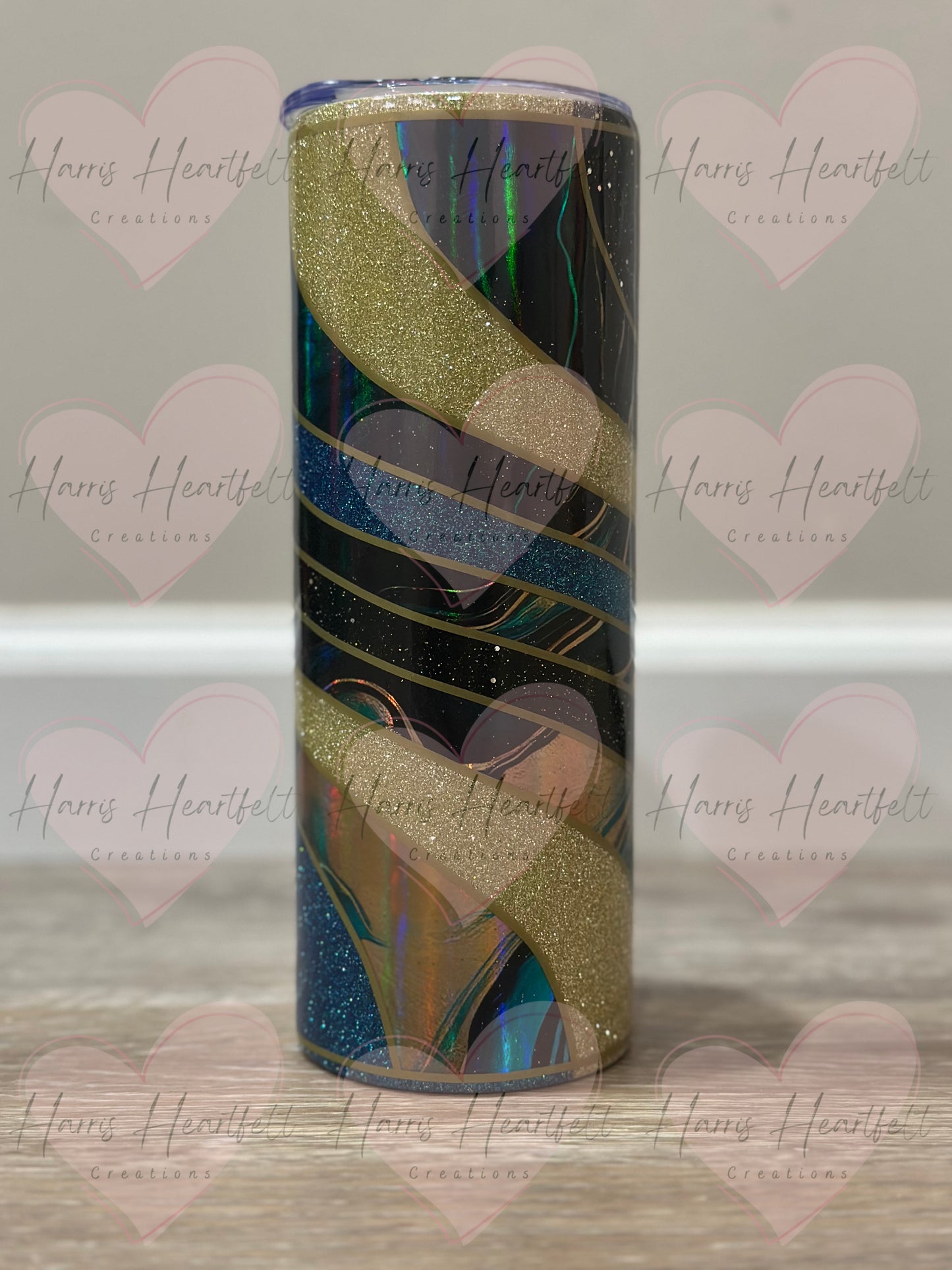 20oz Twisted Teal & Gold Holographic Glitter Stainless Steel Tumbler