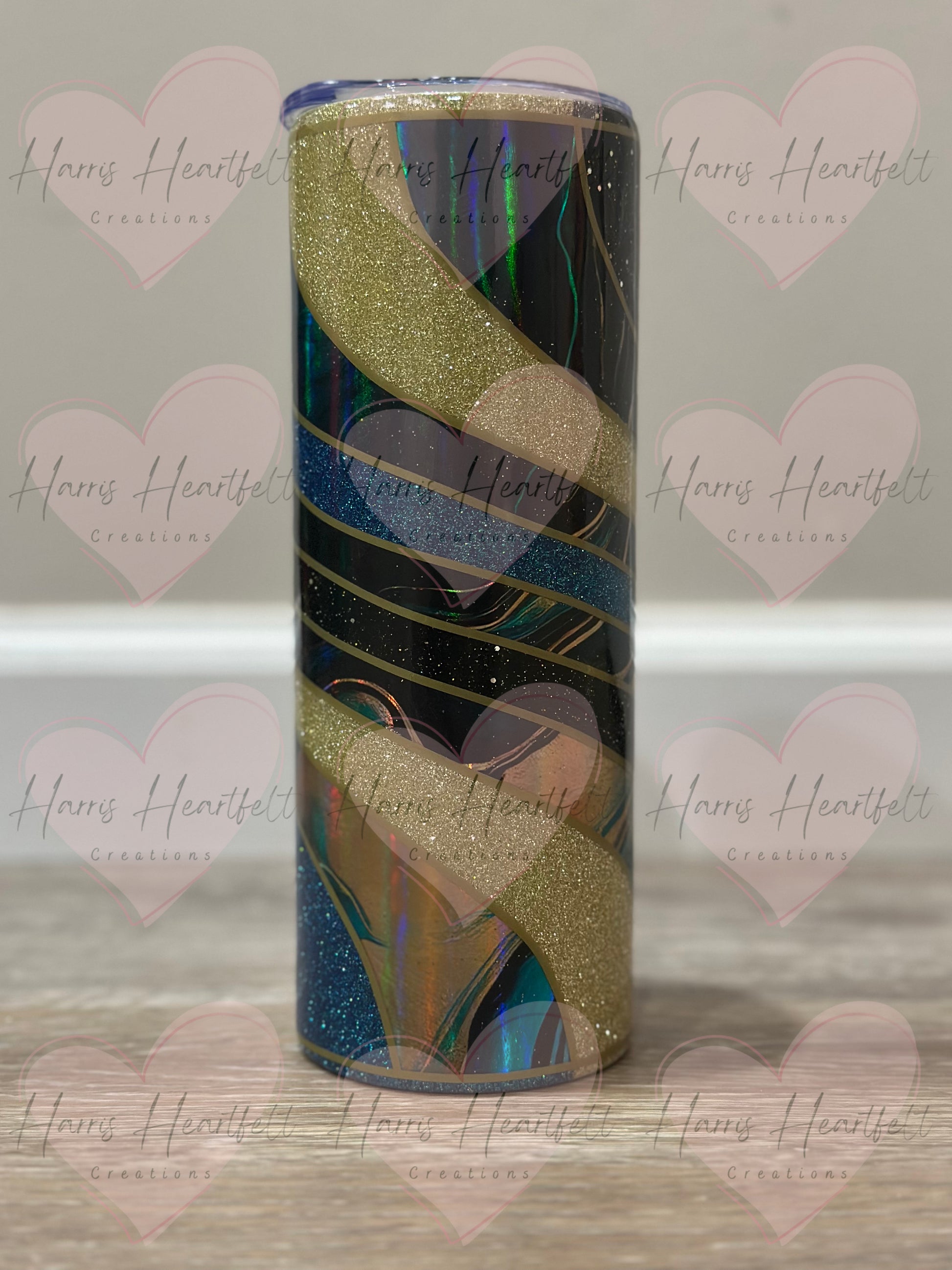 20oz Twisted Teal & Gold Holographic Glitter Stainless Steel Tumbler