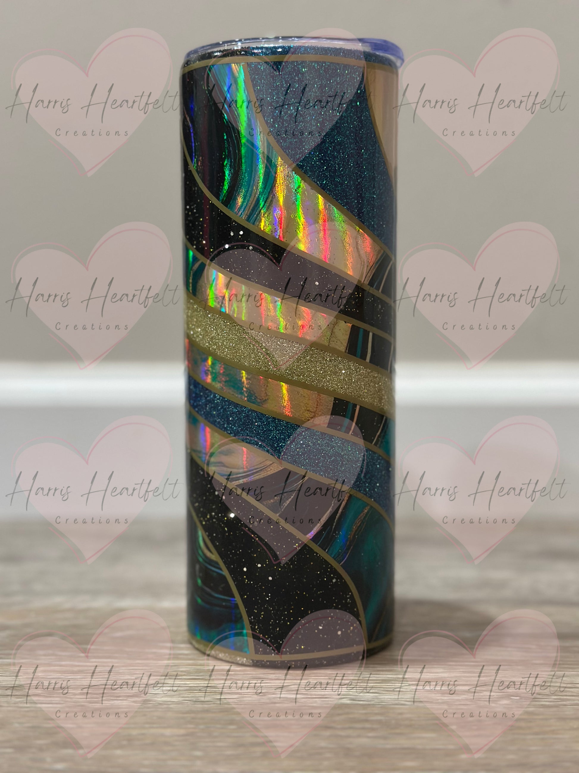 20oz Twisted Teal & Gold Holographic Glitter Stainless Steel Tumbler
