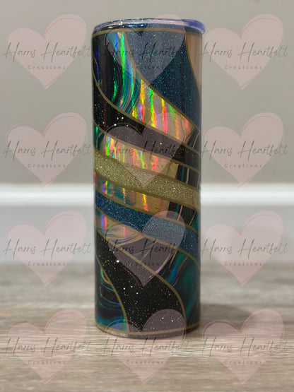 20oz Twisted Teal & Gold Holographic Glitter Stainless Steel Tumbler