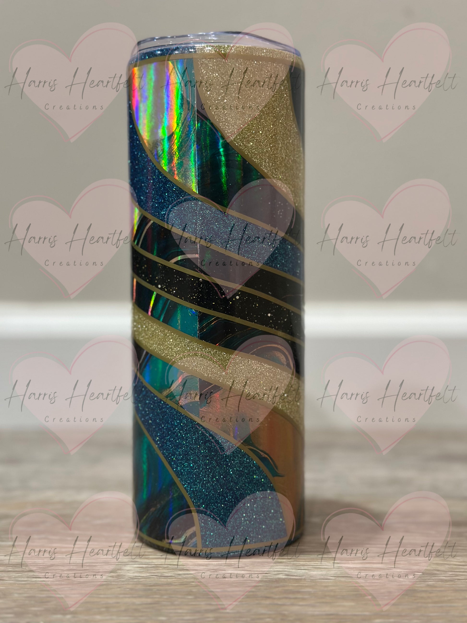 20oz Twisted Teal & Gold Holographic Glitter Stainless Steel Tumbler