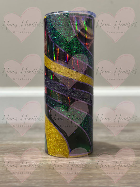 20oz Twisted Purple & Yellow Holographic Glitter Stainless Steel Tumbler