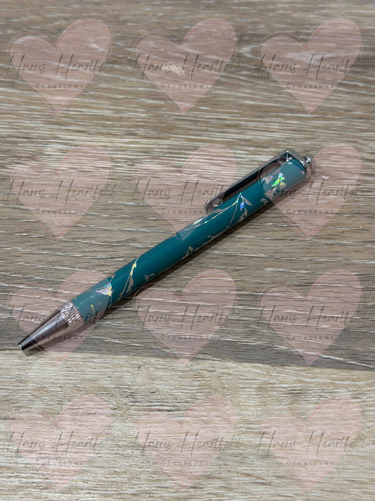 Willow Foiled Teal Metal Clip Pen
