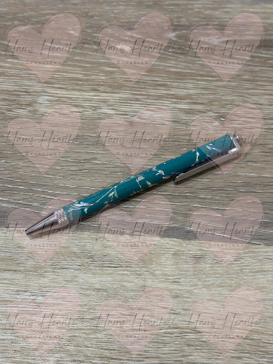 Willow Foiled Teal Metal Clip Pen