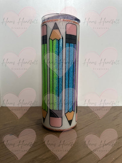 20oz Colorful Pencils Glitter Stainless Steel Tumbler