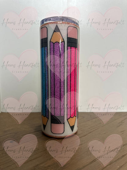 20oz Colorful Pencils Glitter Stainless Steel Tumbler