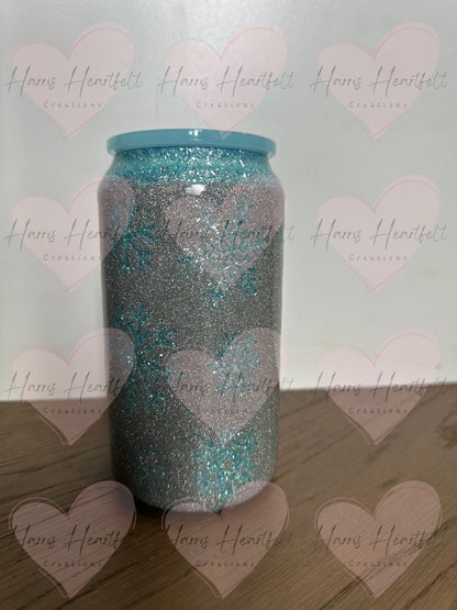 16oz Peek-a-Boo Snowflakes Glitter Stainless Steel Tumbler