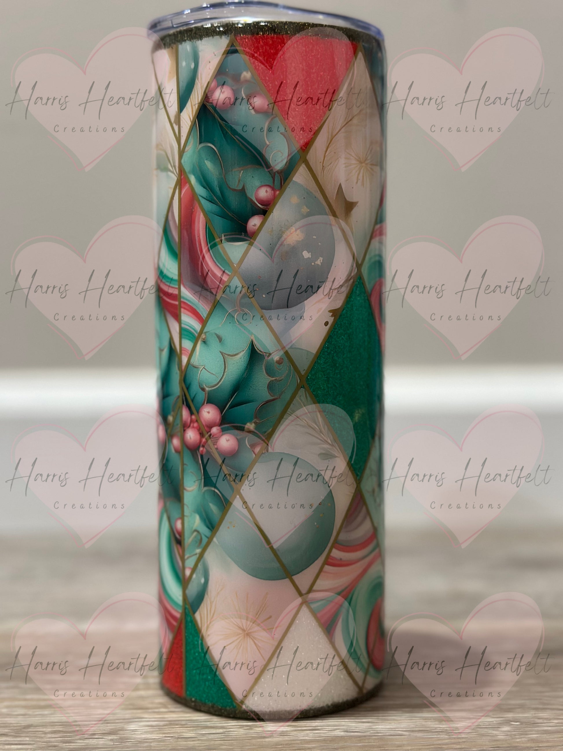 20oz Christmas Holly Swirls Glitter Stainless Steel Tumbler